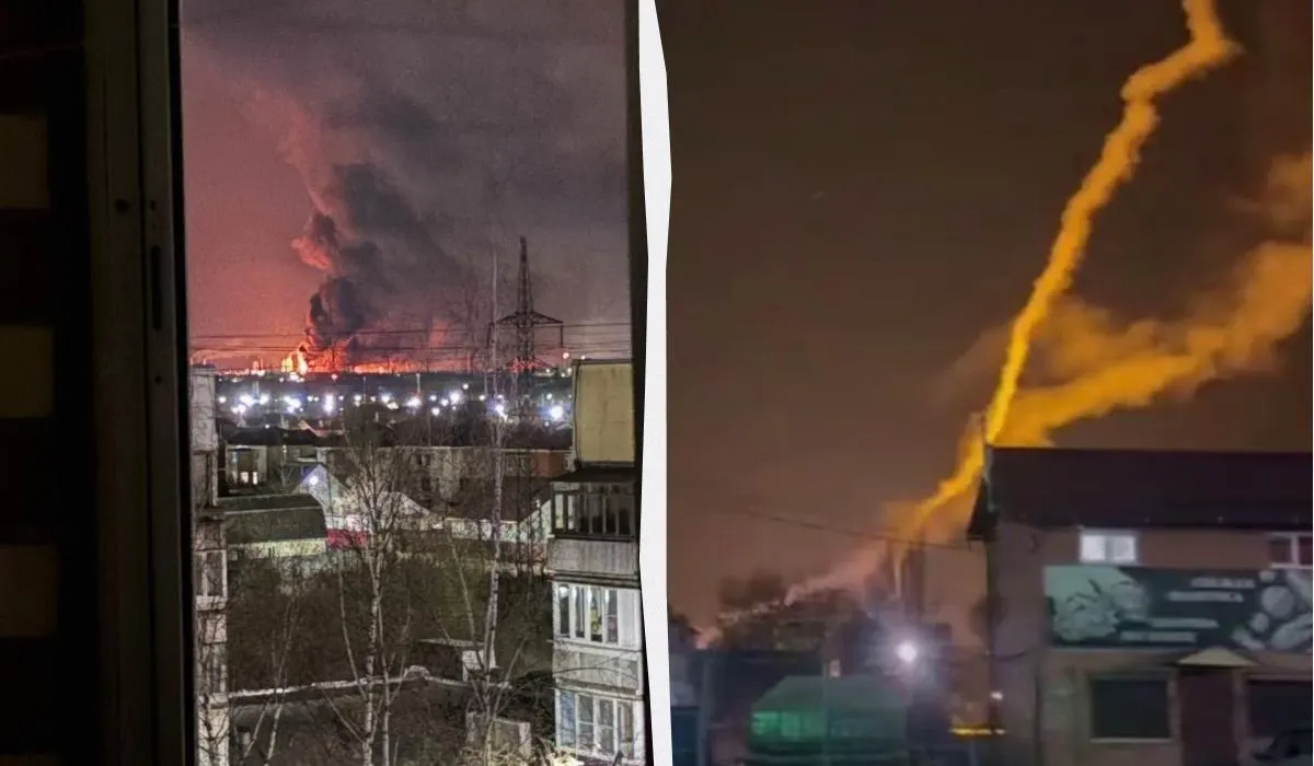 Очевидцы и видеокадры в сети показывают сильный пожар на Ярославском нефтеперерабатывающем заводе после удара беспилотников. В Вологодской области сообщили о повреждении трубопровода с серной кислотой и госпитализации пострадавших.