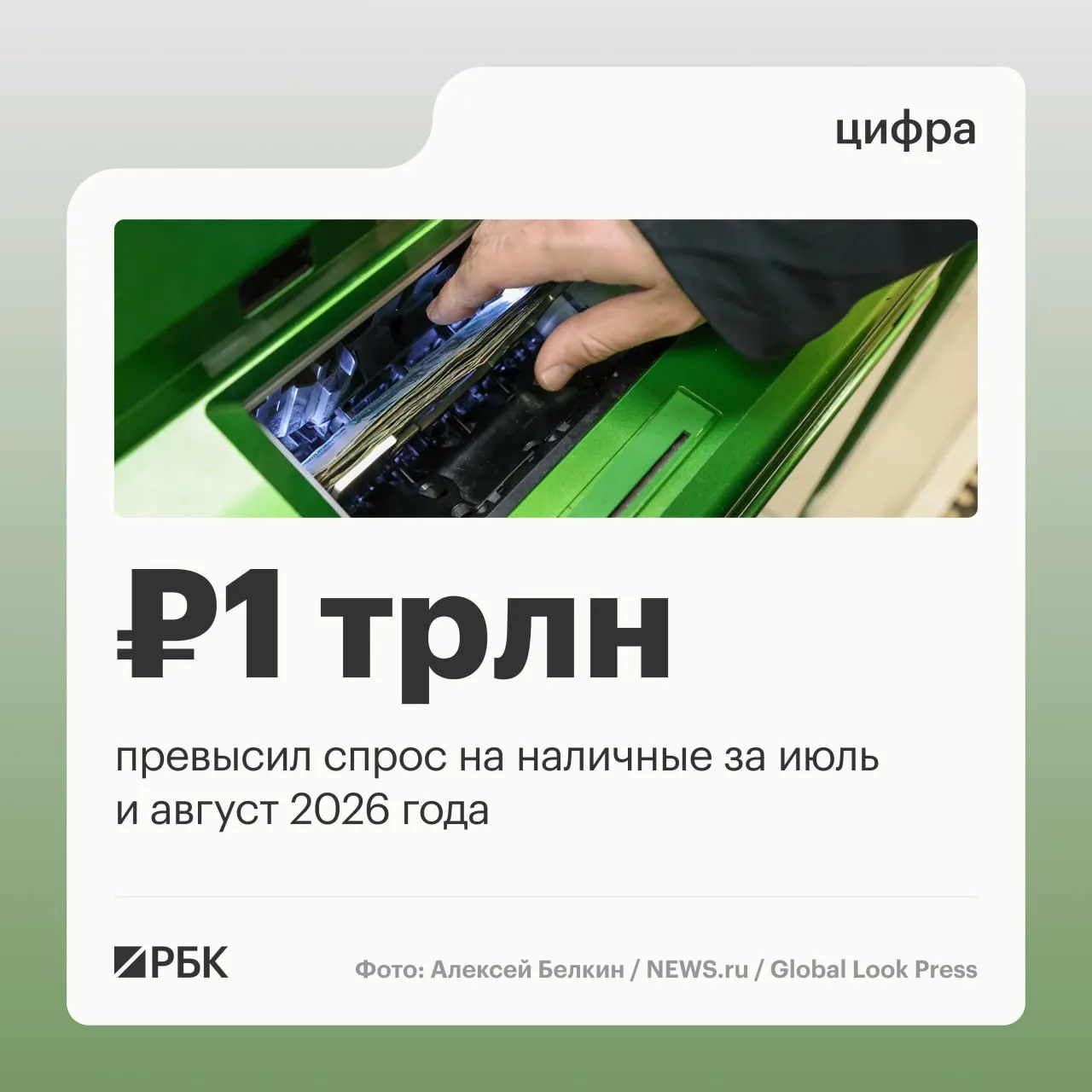 Объем наличных в обращении продолжает расти: за год увеличение примерно 2,5 трлн руб., пик спроса — в апреле.