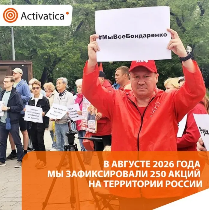 В августе 2026 года по всей России зафиксировано около 250 протестных акций; основными темами стали приближающиеся выборы и антивоенная риторика.